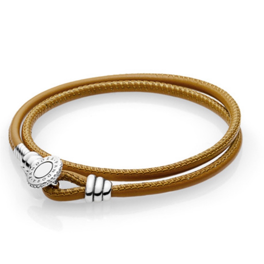 NEW Pandora Double Wrap Tan Leather Bracelet - Retired